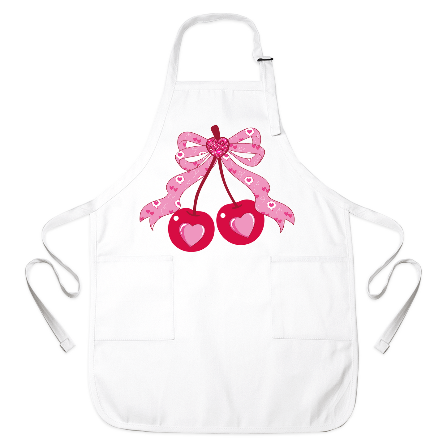 Coquette Pink Bow Cherry Apron – Cute Baking & Cooking Apron for Women, Valentine & Mother’s Day Gift