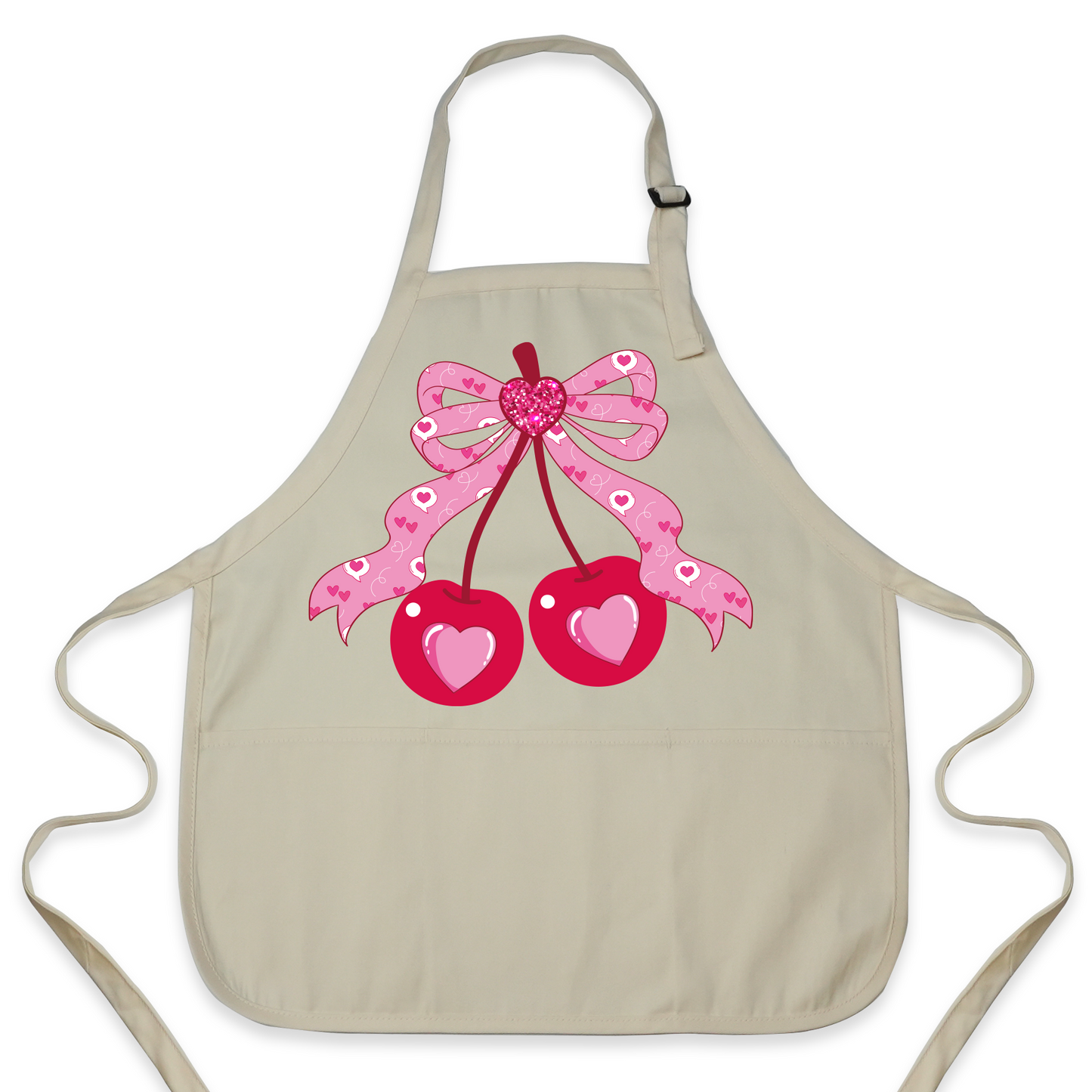 Coquette Pink Bow Cherry Apron – Cute Baking & Cooking Apron for Women, Valentine & Mother’s Day Gift