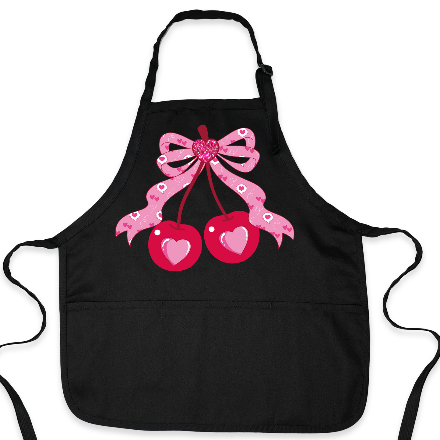 Coquette Pink Bow Cherry Apron – Cute Baking & Cooking Apron for Women, Valentine & Mother’s Day Gift