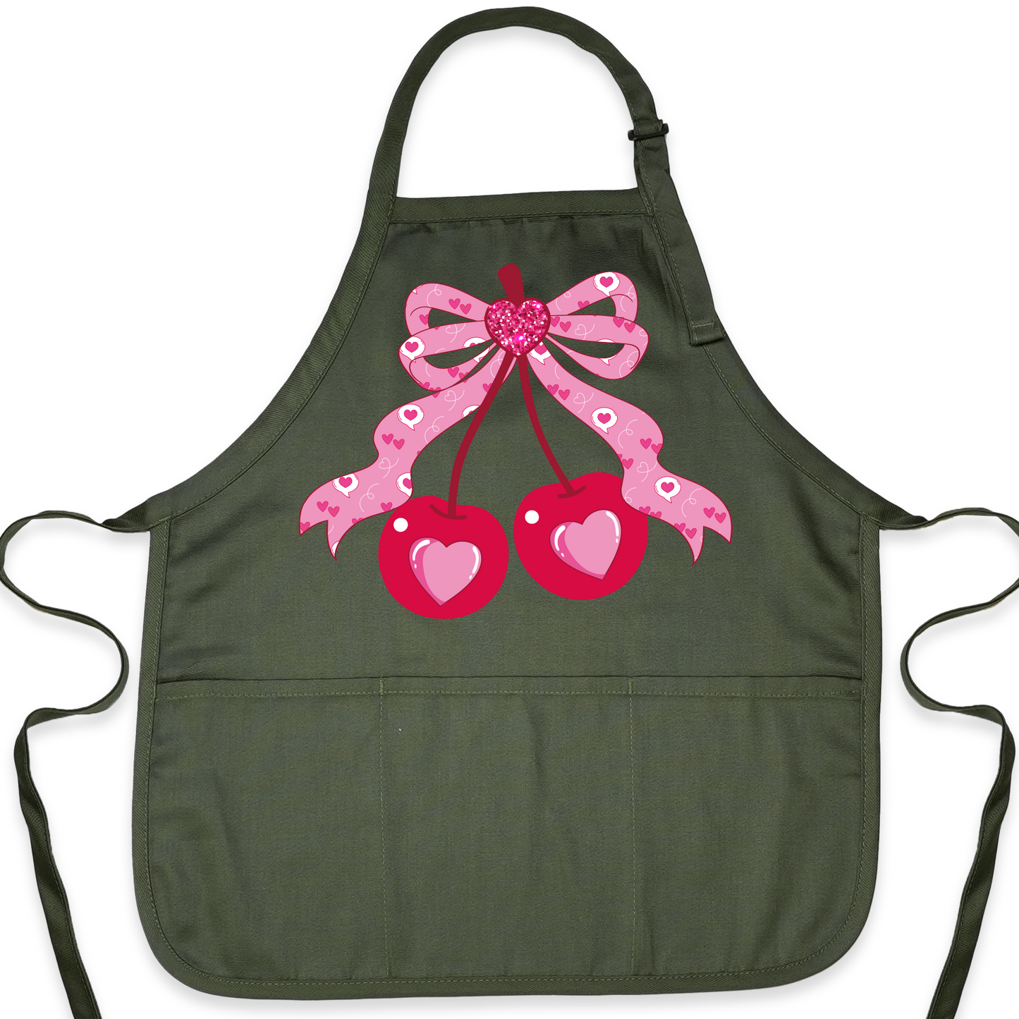 Coquette Pink Bow Cherry Apron – Cute Baking & Cooking Apron for Women, Valentine & Mother’s Day Gift