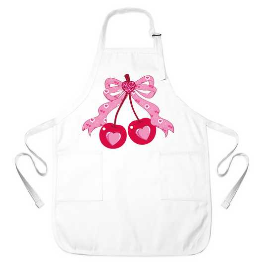 Coquette Pink Bow Cherry Apron – Cute Baking & Cooking Apron for Women, Valentine & Mother’s Day Gift