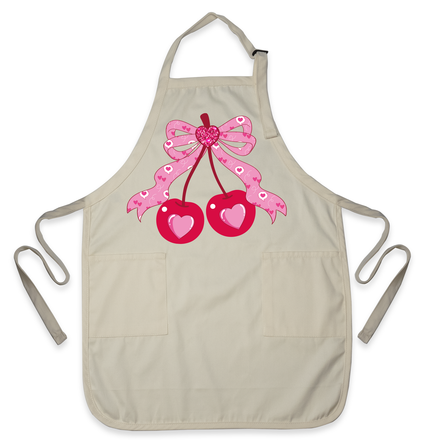 Coquette Pink Bow Cherry Apron – Cute Baking & Cooking Apron for Women, Valentine & Mother’s Day Gift