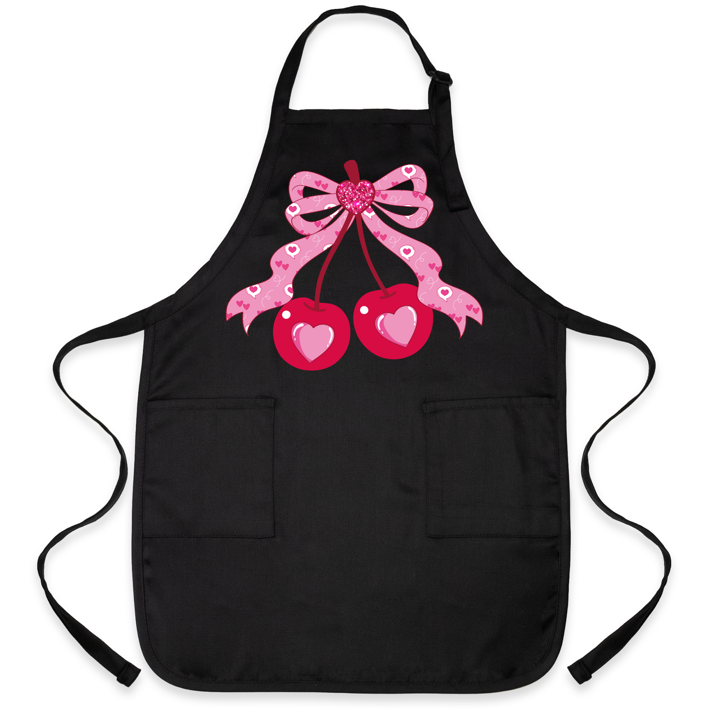 Coquette Pink Bow Cherry Apron – Cute Baking & Cooking Apron for Women, Valentine & Mother’s Day Gift