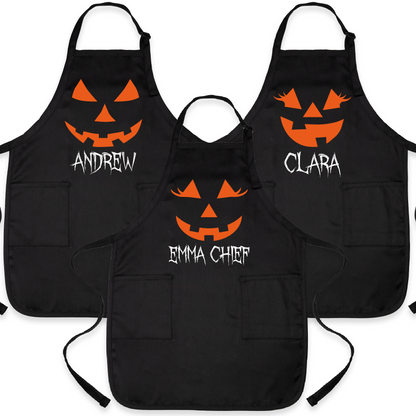 Custom Halloween Apron with Pumpkin Face – Personalized Kitchen Apron for Party & Baking