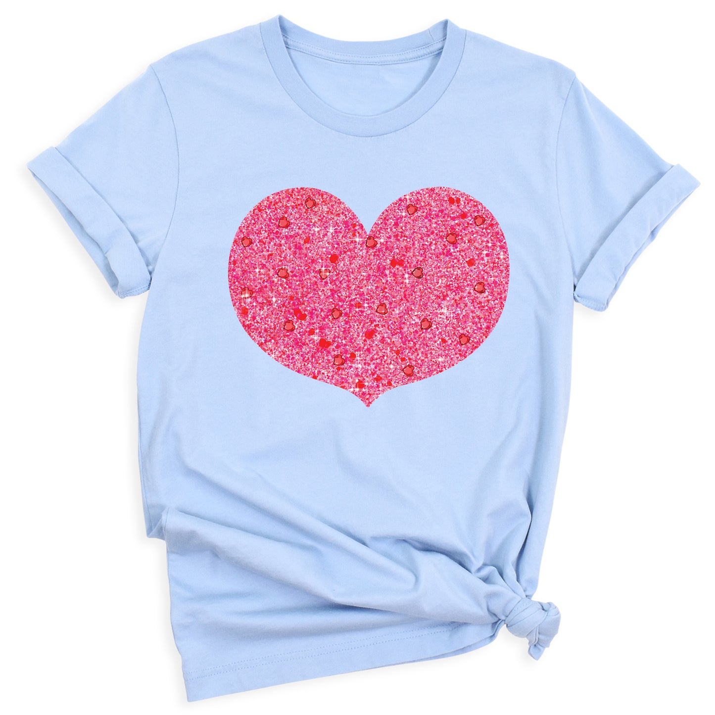 Valentines Day Pink Glitter Heart Shirt – Cute Love Graphic Tee