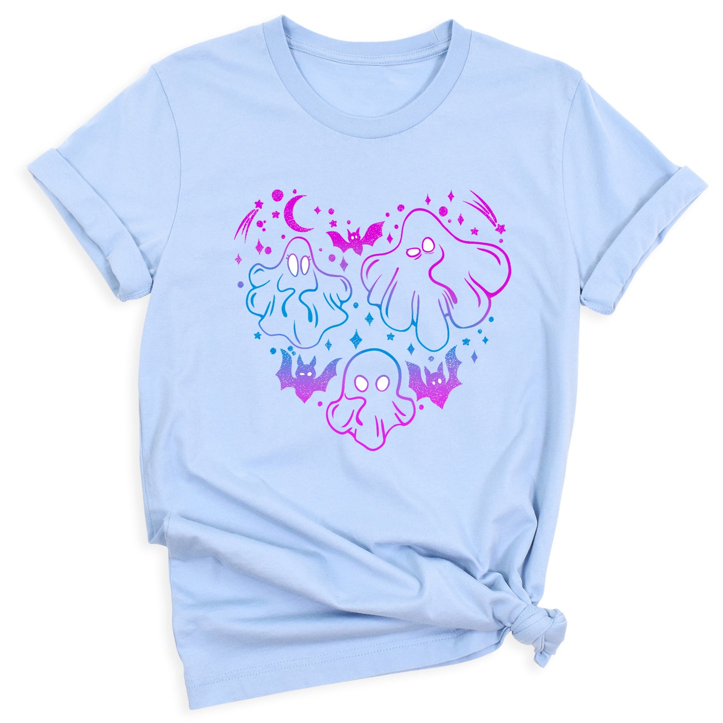 Funny Halloween Ghost & Bat Shirt – Spooky Season Tee for Women, Cute Fall Outfit, Halloween Party Top, Casual Costume Tee