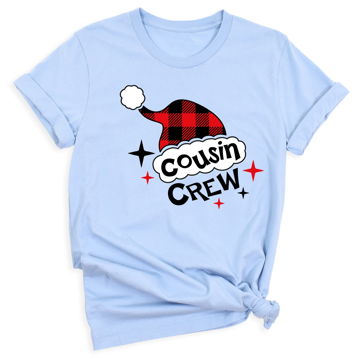 Cousin Crew Christmas Shirts Matching Kids Plaid Santa Hat Tees – Family Holiday Photo Outfit