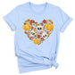 Heart Skull Halloween Shirt – Fall Season Tee for Women Men | Autumn Pumpkin Patch Outfit