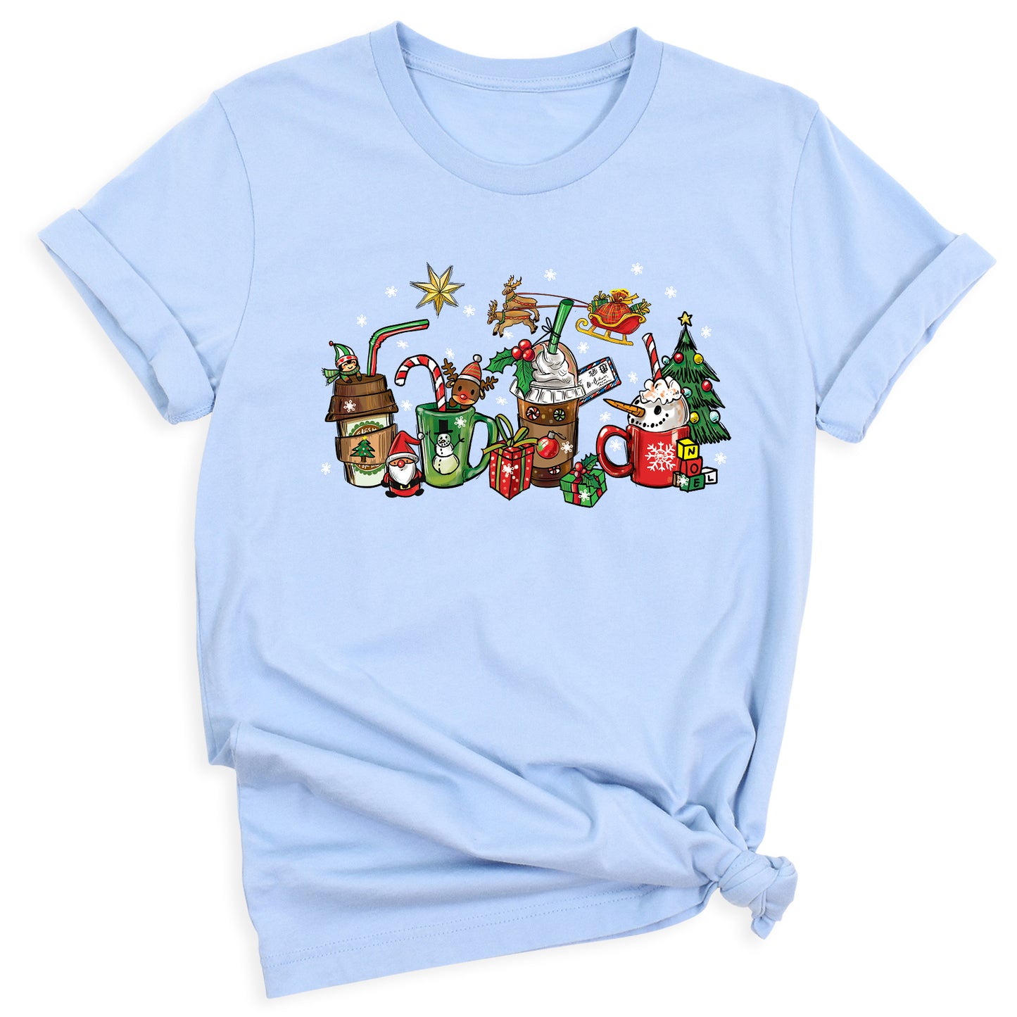 Christmas Latte Coffee T-Shirt – Holiday Coffee Lover Tee, Cute Xmas Shirt with Mugs & Christmas Tree Design