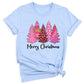 Merry Christmas Tree Shirt for Women – Pink Leopard Print Holiday Tee, Cute Winter Outfit, Ladies Christmas Party Top