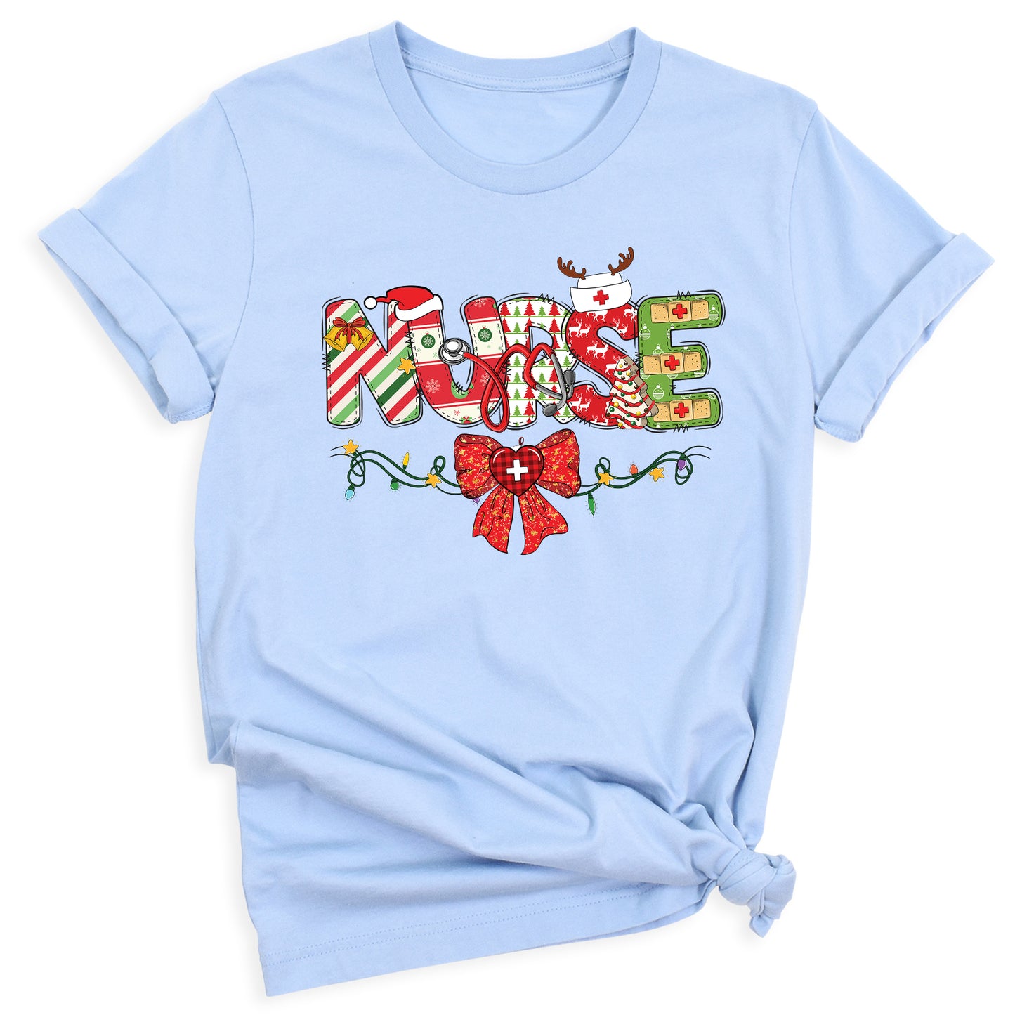 Christmas Nurse Shirt – Nursing Santa Hat Tee, Cute Xmas Bow Top, Nurse Appreciation Holiday Gift