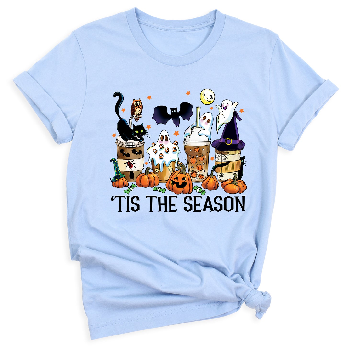 Tis The Season Halloween Coffee Shirt – Funny Fall Shirt for Women, Cute Pumpkin Coffee Tee, Autumn Halloween Gift