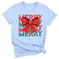 Merry Christmas Bow Shirt – Cute Coquette Holiday Tee for Women & Girls, Festive Family Xmas Top