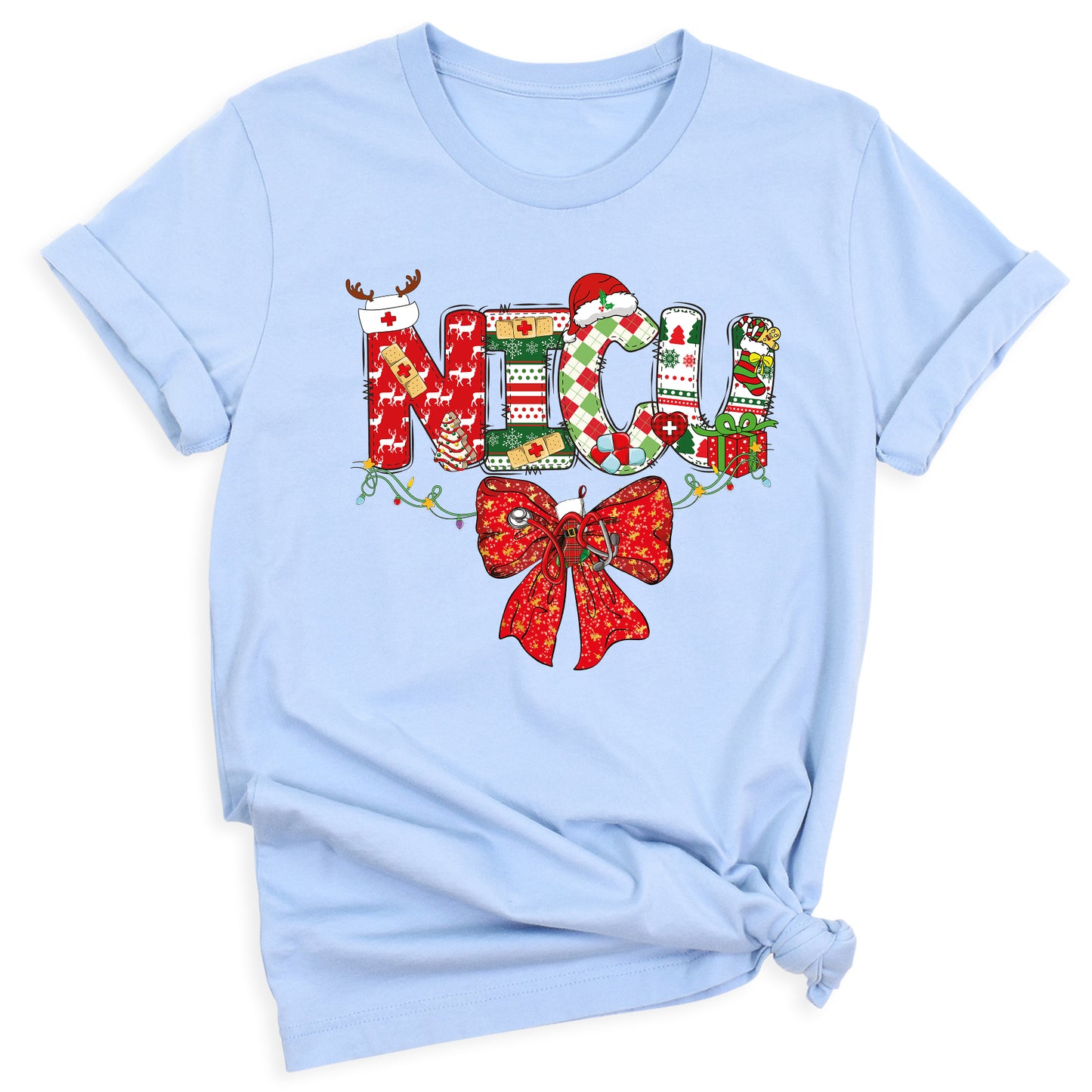 Christmas NICU Nurse Shirt – ICU Holiday Tee, Nursing Santa Hat & Bow Shirt, Merry Xmas Nurse Top