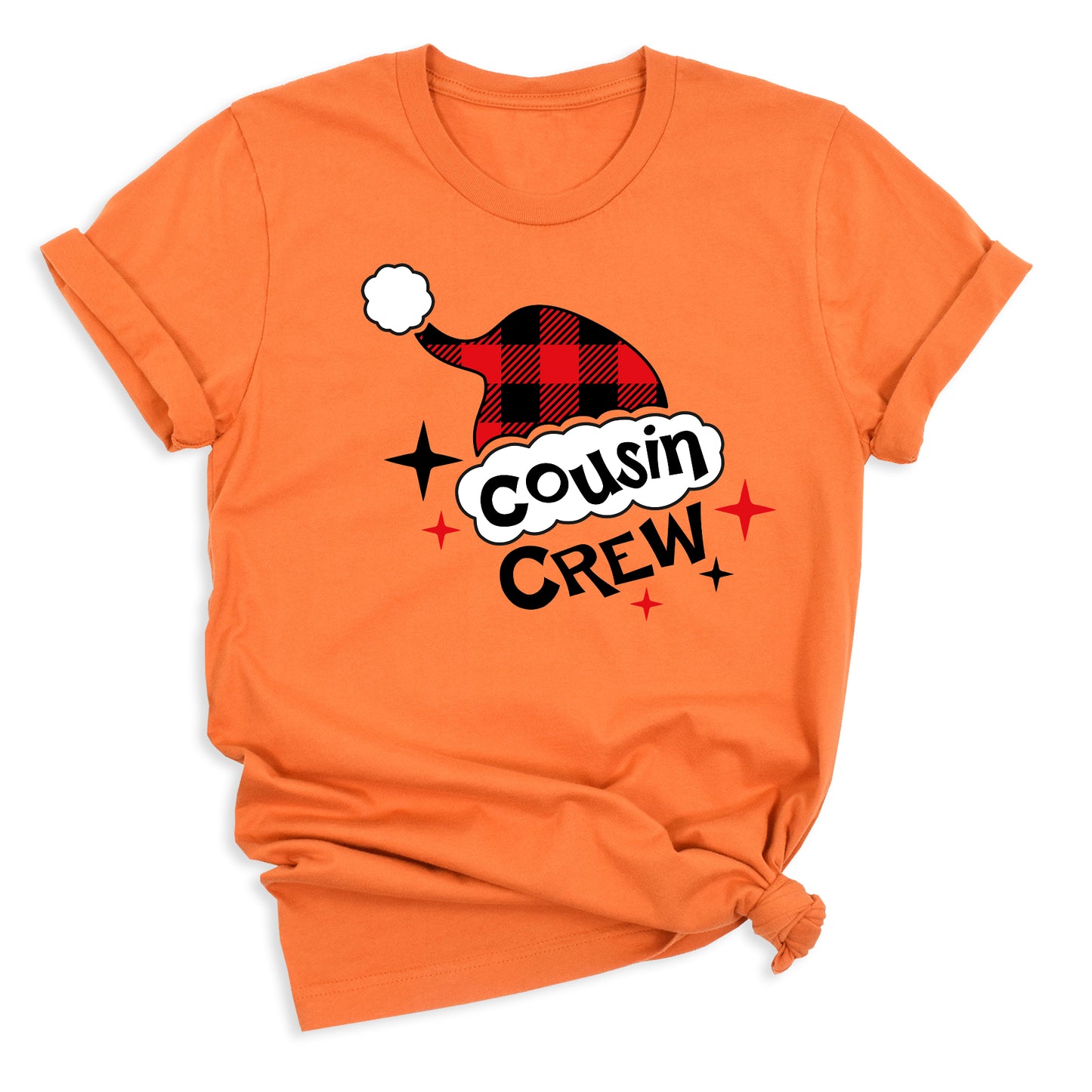 Cousin Crew Christmas Shirts Matching Kids Plaid Santa Hat Tees – Family Holiday Photo Outfit