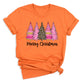 Merry Christmas Tree Shirt – Ladies Christmas Tee | Pink Leopard Holiday Pine Trees Shirt