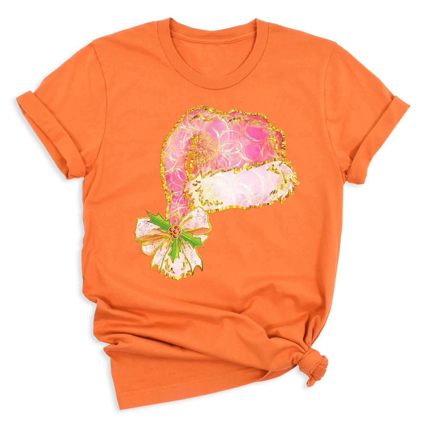 Coquette Santa Hat Pink Bow Shirt – Trendy Christmas Tee for Women & Girls, Xmas Party Holiday Top