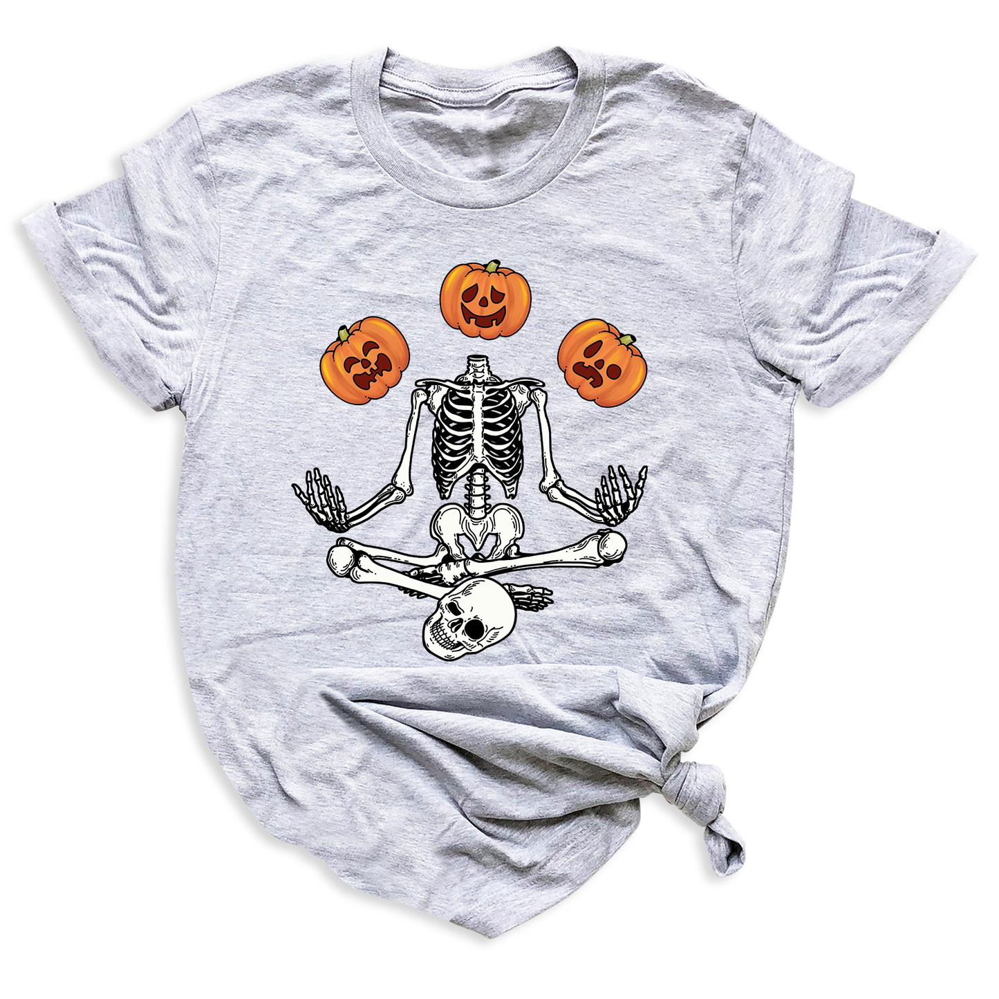 Funny Skeleton Yoga Halloween Shirt – Spooky Season Pumpkin Tee
