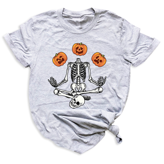 Funny Skeleton Yoga Halloween Shirt – Spooky Season Pumpkin Tee