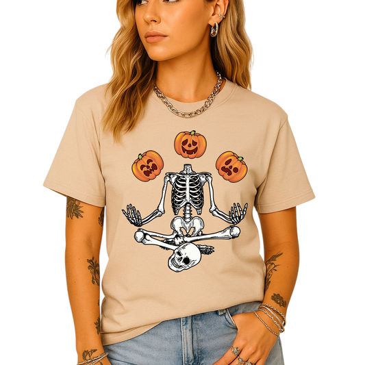 Funny Skeleton Yoga Halloween Shirt – Spooky Season Pumpkin Tee