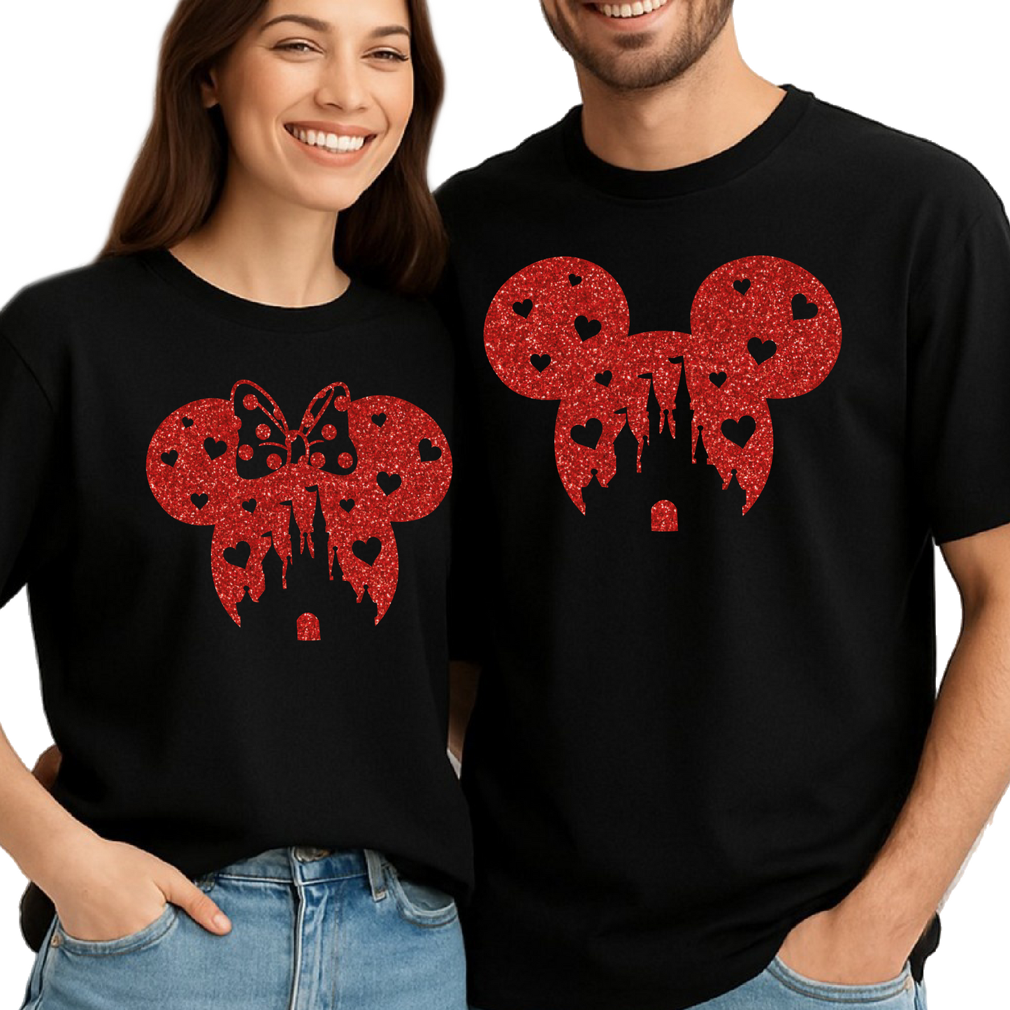 Glitter Mickey Minnie Couple Shirt – Disney Valentine Family Tee