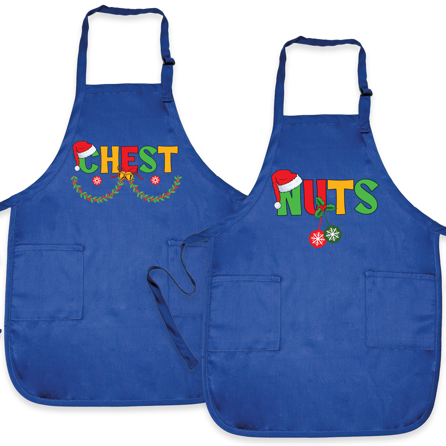 Christmas Chest Nuts Couple Aprons – Funny His & Hers Holiday Kitchen Aprons