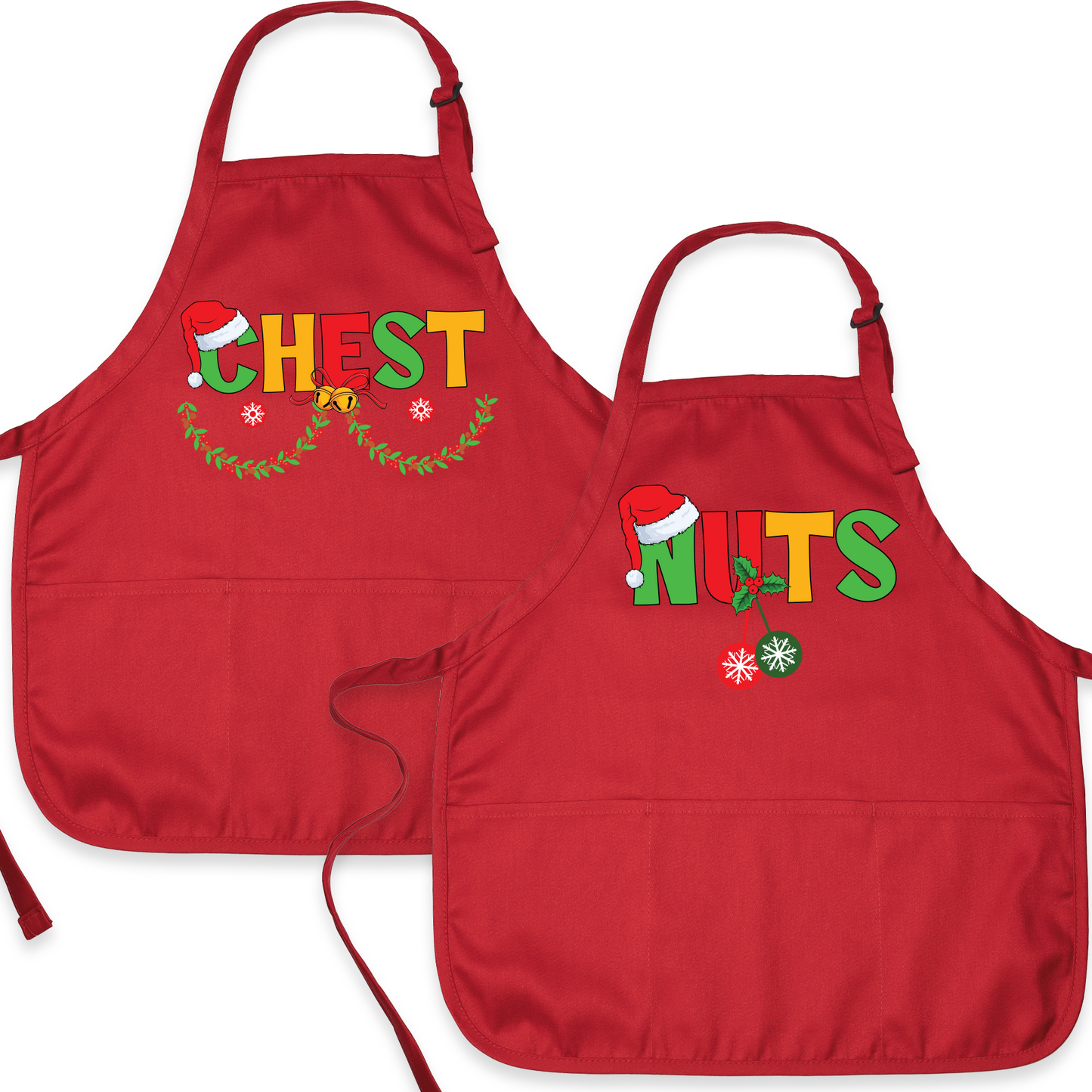 Christmas Chest Nuts Couple Aprons – Funny His & Hers Holiday Kitchen Aprons
