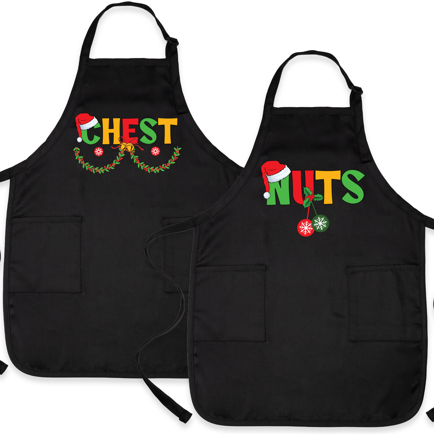 Christmas Chest Nuts Couple Aprons – Funny His & Hers Holiday Kitchen Aprons
