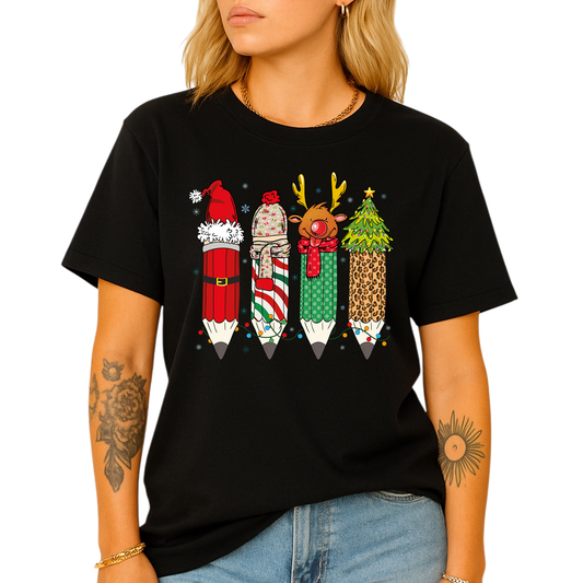 Christmas Teacher Shirt – Teacher Pencil Tee, Santa Holiday Shirt, School Xmas Teacher Life Top for Women