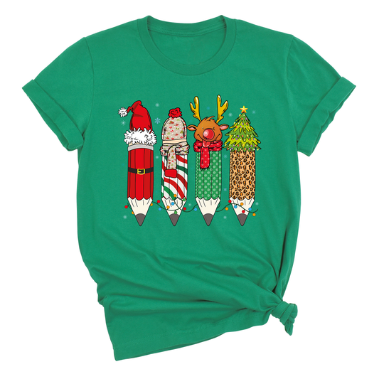 Christmas Teacher Shirt – Teacher Pencil Tee, Santa Holiday Shirt, School Xmas Teacher Life Top for Women