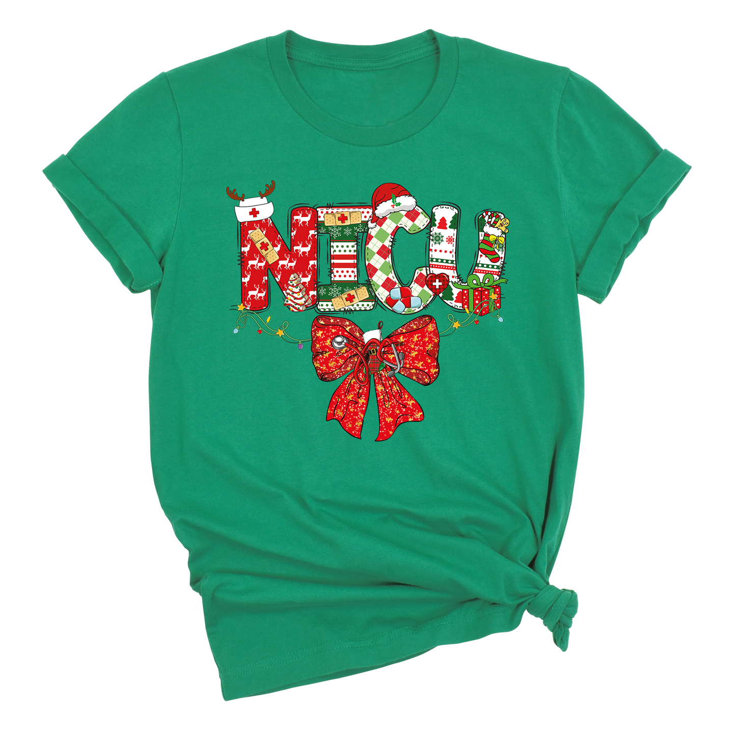 Christmas NICU Nurse Shirt – ICU Holiday Tee, Nursing Santa Hat & Bow Shirt, Merry Xmas Nurse Top