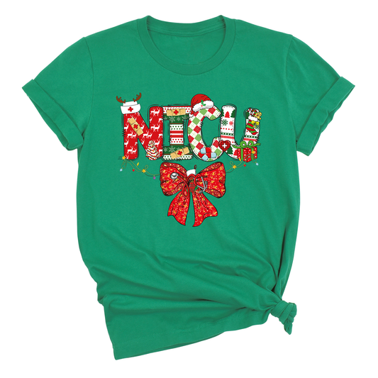 Christmas NICU Nurse Shirt – ICU Holiday Tee, Nursing Santa Hat & Bow Shirt, Merry Xmas Nurse Top