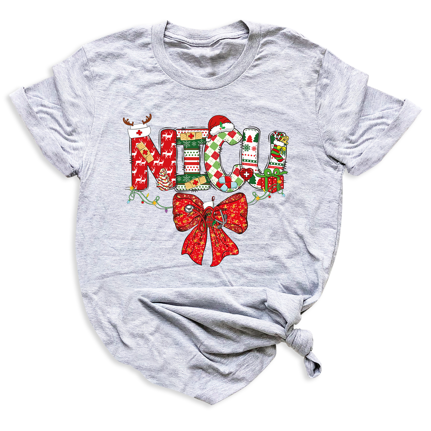 Christmas NICU Nurse Shirt – ICU Holiday Tee, Nursing Santa Hat & Bow Shirt, Merry Xmas Nurse Top