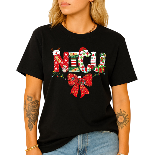 Christmas NICU Nurse Shirt – ICU Holiday Tee, Nursing Santa Hat & Bow Shirt, Merry Xmas Nurse Top
