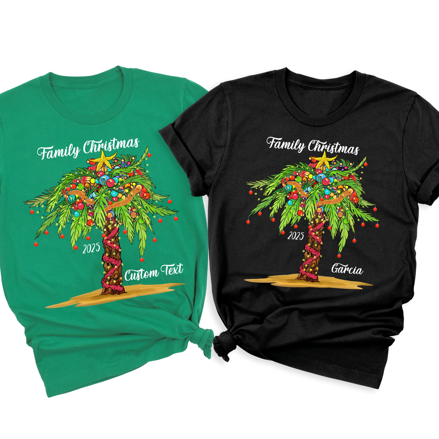 Custom Family Christmas Tree Shirts – Matching Christmas T-Shirts with Personalized Name & Year | Holiday Family Outfit