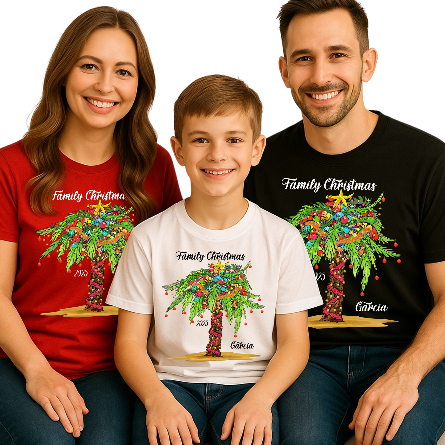 Custom Family Christmas Tree Shirts – Matching Christmas T-Shirts with Personalized Name & Year | Holiday Family Outfit