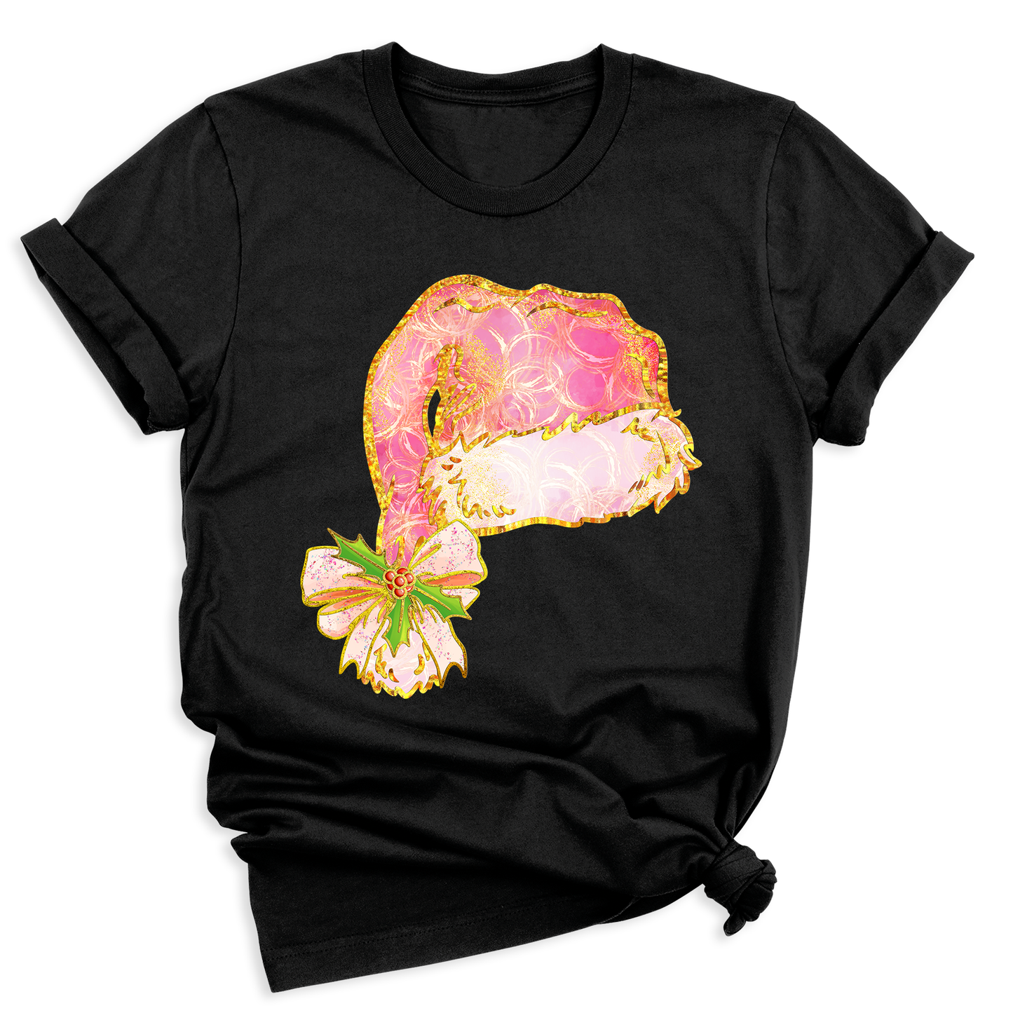 Coquette Santa Hat Pink Bow Shirt – Trendy Christmas Tee for Women & Girls, Xmas Party Holiday Top