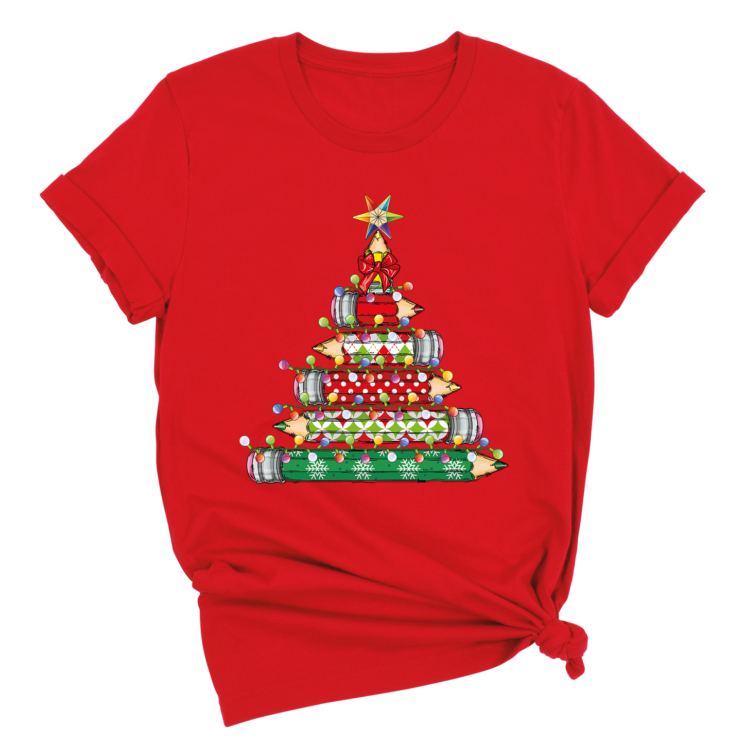 Christmas Pencil Tree Shirt – Teacher Holiday Tee, Cute School Xmas Top for Women & Students