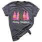 Merry Christmas Tree Shirt – Ladies Christmas Tee | Pink Leopard Holiday Pine Trees Shirt
