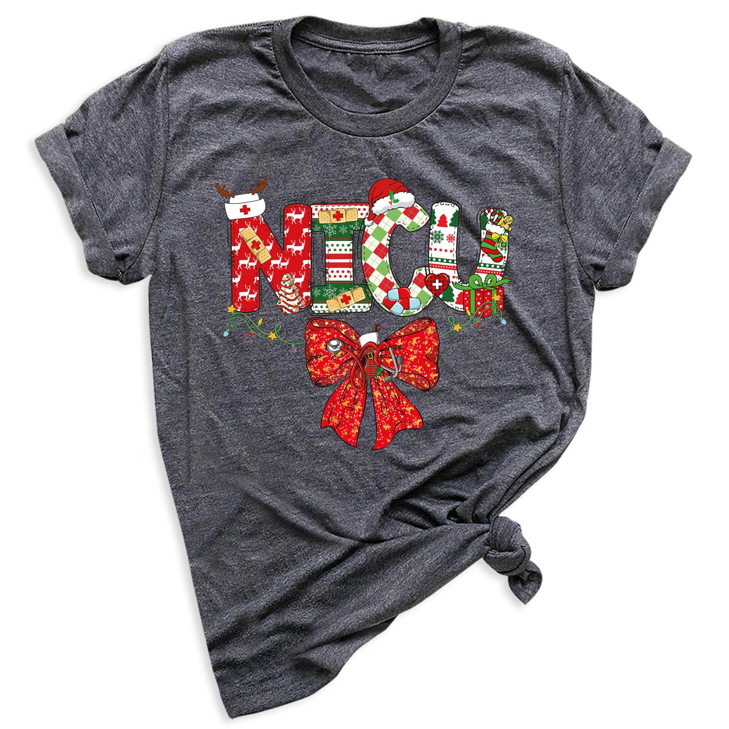 Christmas NICU Nurse Shirt – ICU Holiday Tee, Nursing Santa Hat & Bow Shirt, Merry Xmas Nurse Top