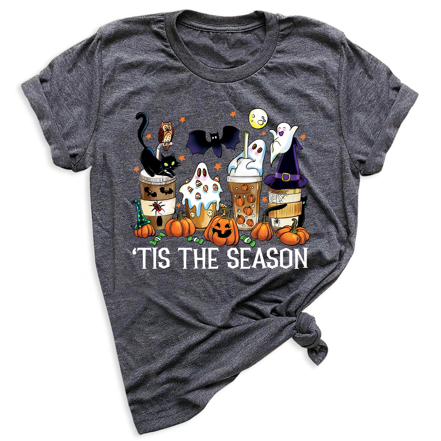 Tis The Season Halloween Coffee Shirt – Funny Fall Shirt for Women, Cute Pumpkin Coffee Tee, Autumn Halloween Gift