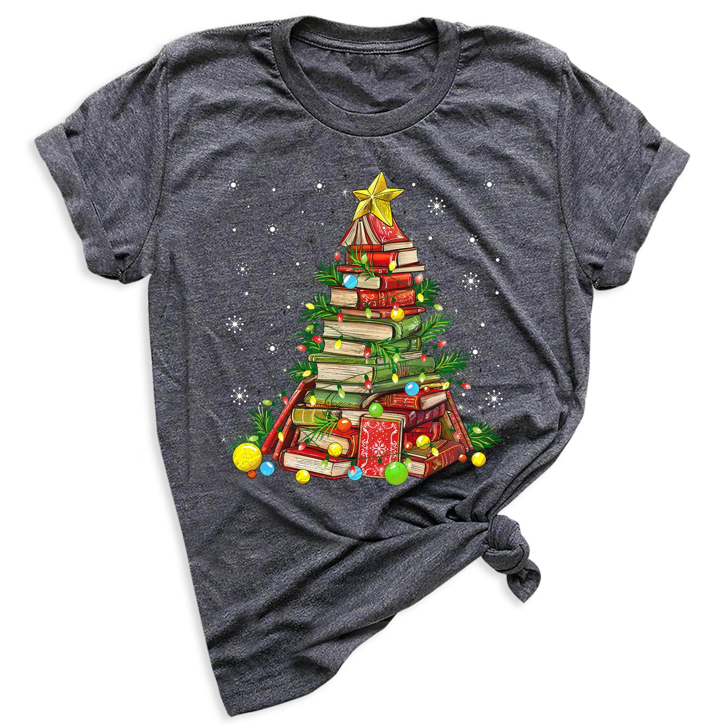 Christmas Books Tree Shirt – Book Lover Holiday Tee, Reading Xmas Top for Teachers, Students & Librarians