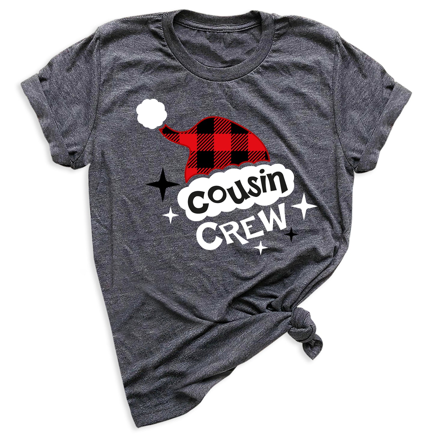 Cousin Crew Christmas Shirts Matching Kids Plaid Santa Hat Tees – Family Holiday Photo Outfit