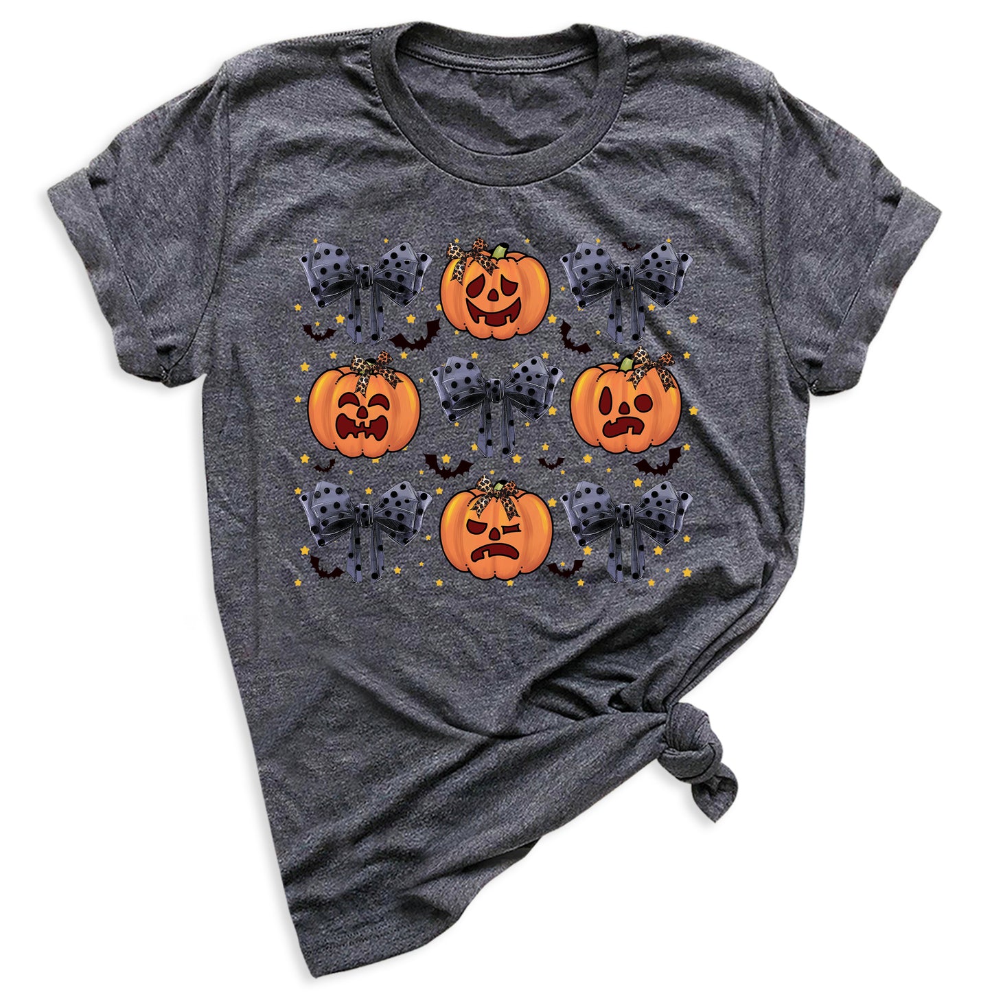 Funny Halloween Pumpkin Face Shirt – Coquette Bow Spooky Season Tee