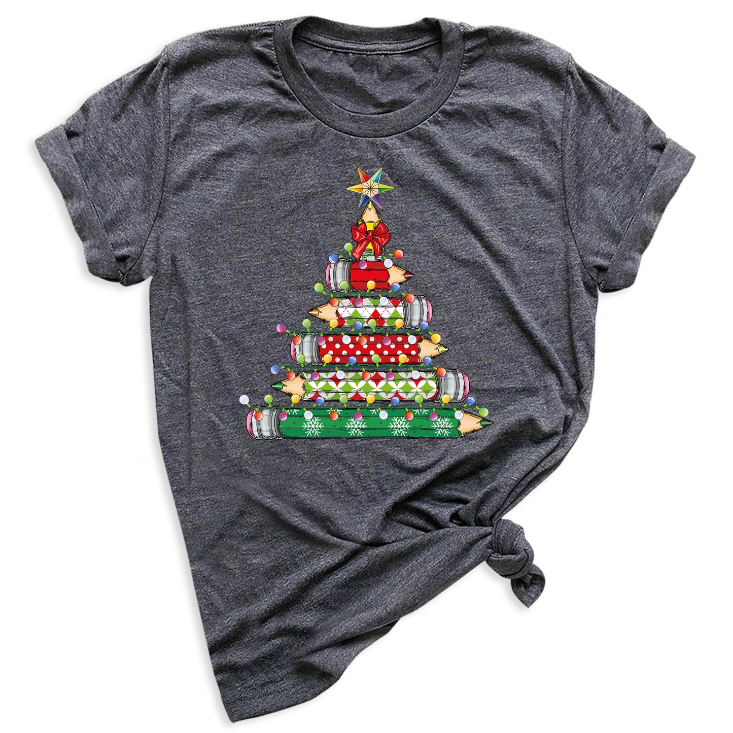 Christmas Pencil Tree Shirt – Teacher Holiday Tee, Cute School Xmas Top for Women & Students