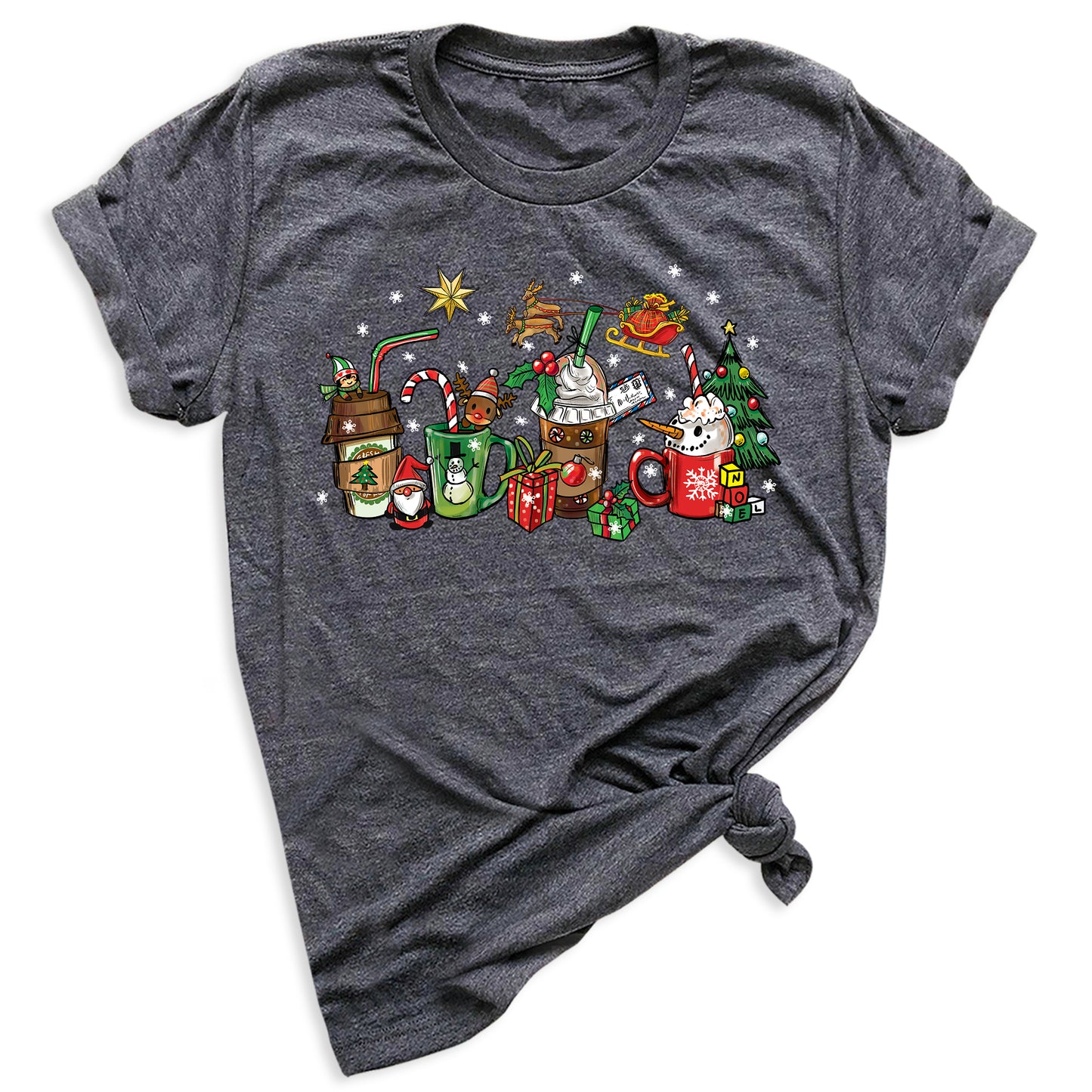 Christmas Latte Coffee T-Shirt – Holiday Coffee Lover Tee, Cute Xmas Shirt with Mugs & Christmas Tree Design