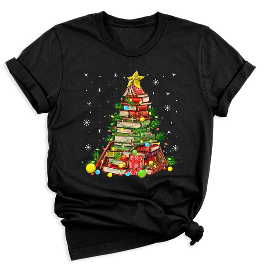 Christmas Books Tree Shirt – Book Lover Holiday Tee, Reading Xmas Top for Teachers, Students & Librarians