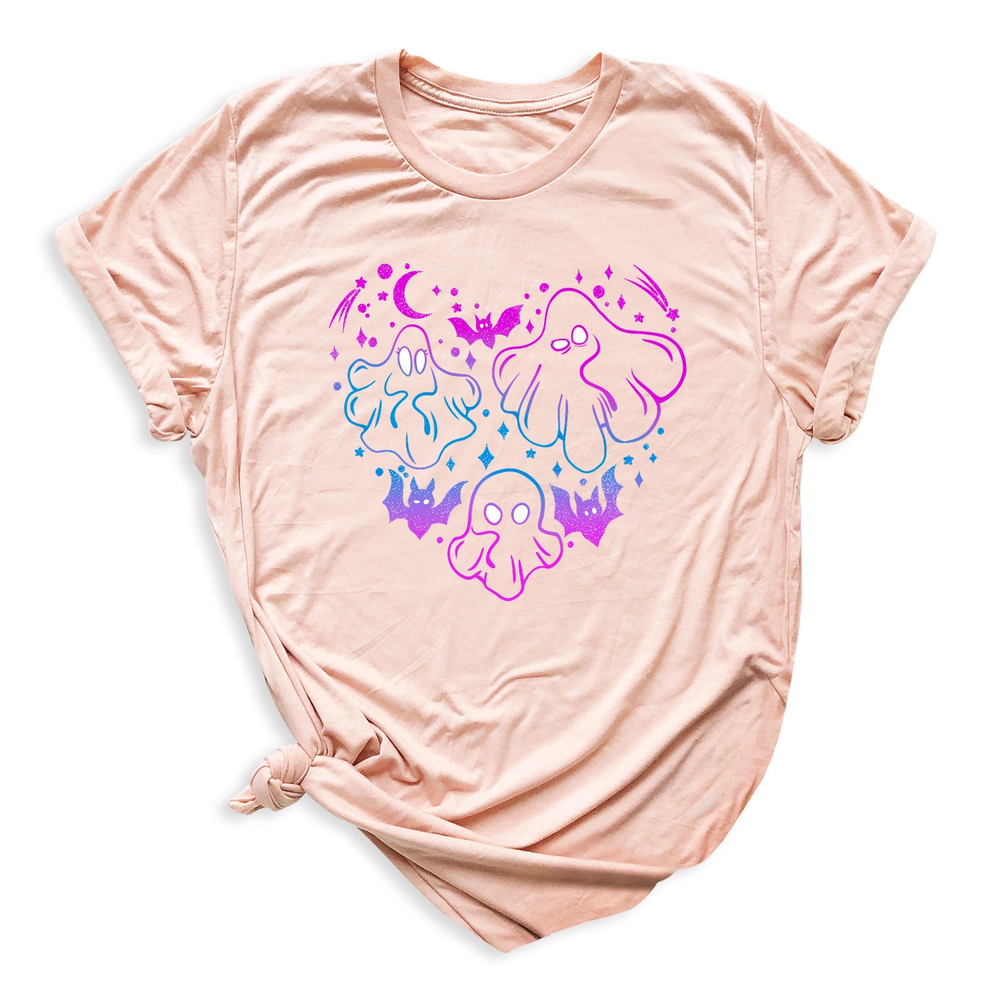 Funny Halloween Ghost & Bat Shirt – Spooky Season Tee for Women, Cute Fall Outfit, Halloween Party Top, Casual Costume Tee