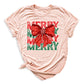 Merry Christmas Bow Shirt – Cute Coquette Holiday Tee for Women & Girls, Festive Family Xmas Top