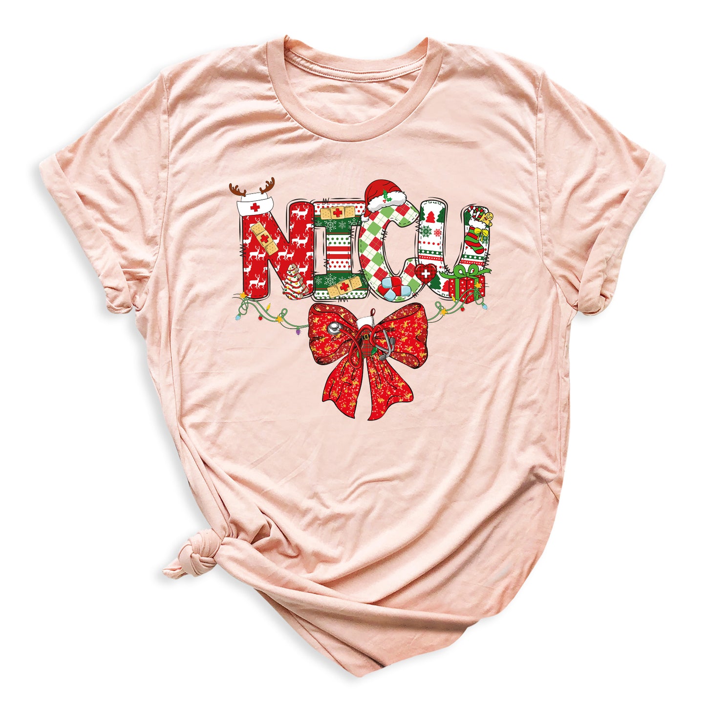 Christmas NICU Nurse Shirt – ICU Holiday Tee, Nursing Santa Hat & Bow Shirt, Merry Xmas Nurse Top